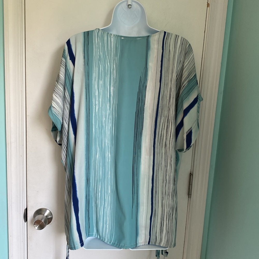 Noogat Button Up Draw String Hem Striped Tunic Bl… - image 2